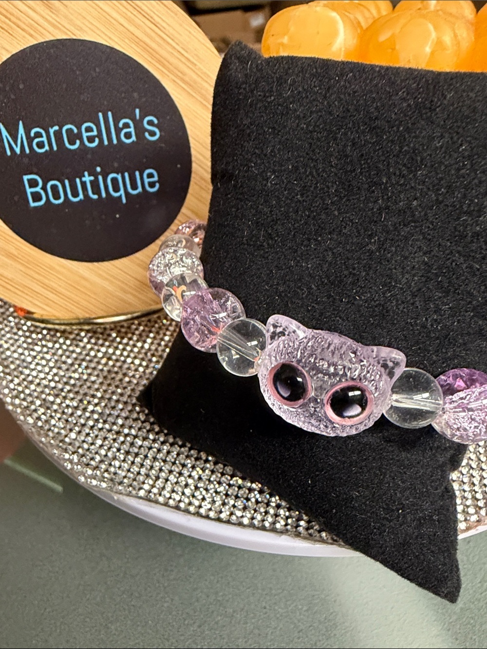 Purple Glass Cat Bead charm Bracelet. 🆕